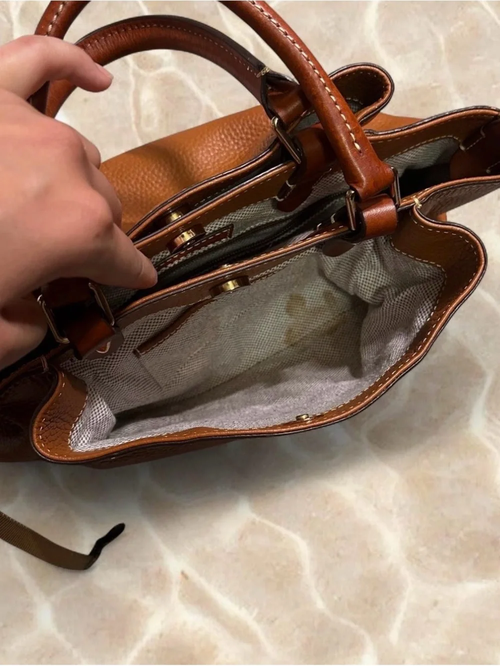 Dooney & Bourke Cognac Brown Pebbled Leather Shoulder Bag Brenna Satchel